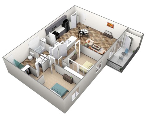 Floor plan for 2 beds, 2 baths, 1013 sqft